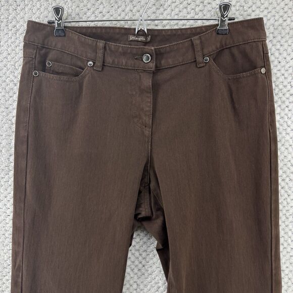 J McLaughlin Pants Women 12 Brown Mid Rise Slim Pockets Stretch Button Zip - Picture 2 of 15